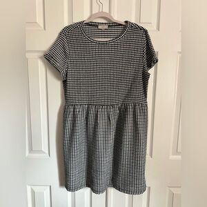 LOFT Black & White Gingham Casual Short-Sleeve Dress